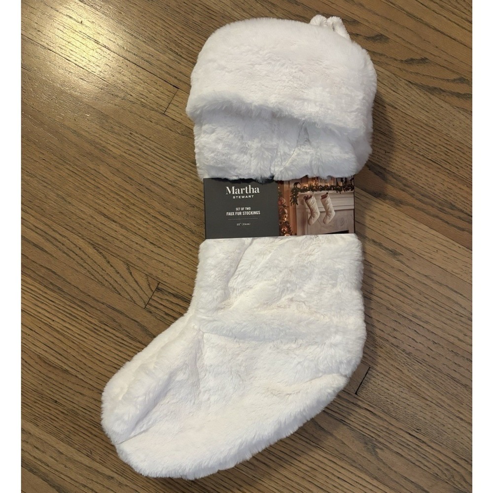 Martha Stewart‎ FAUX FUR Christmas Stockings Set of 2  WHITE Classic